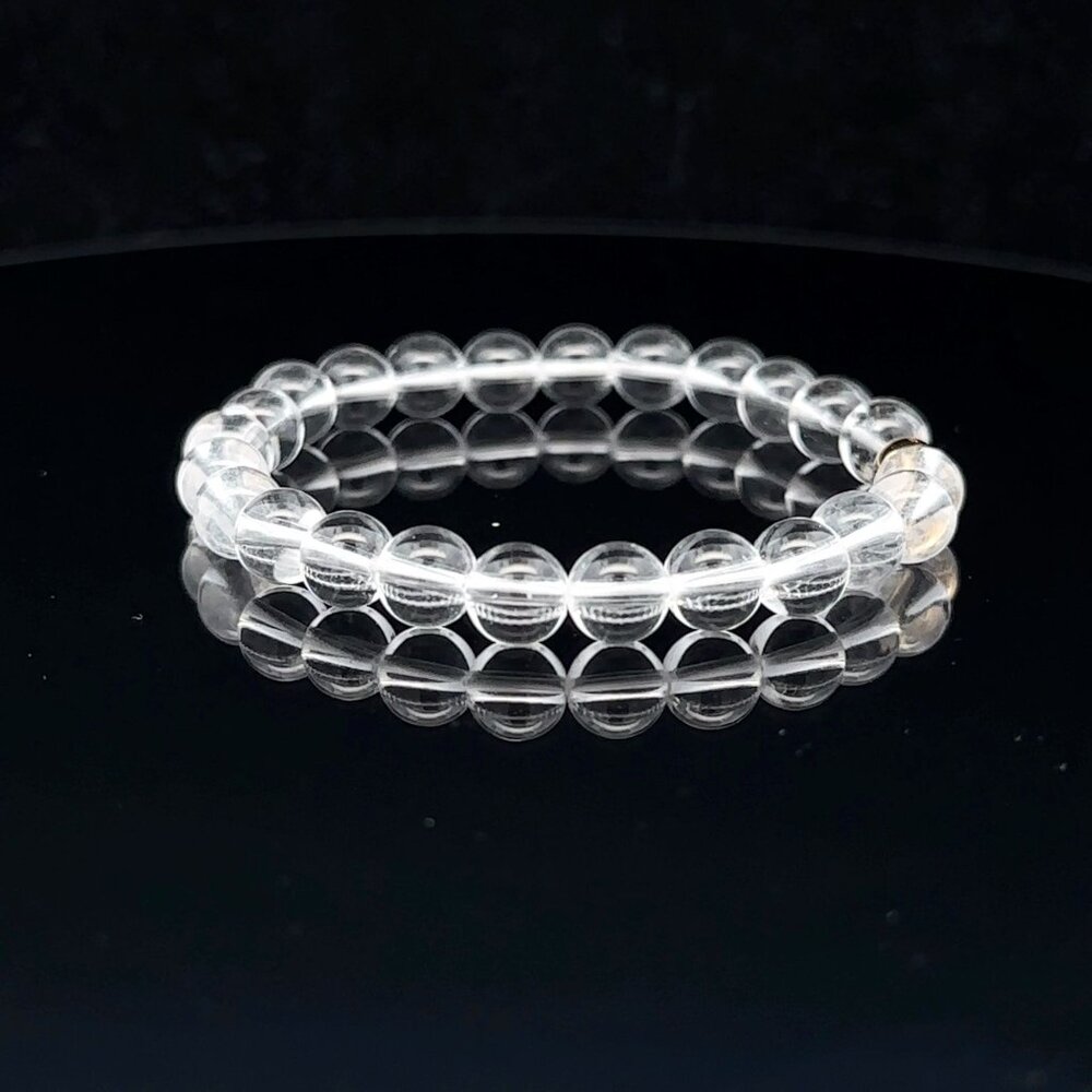 Gemstones Clear Quartz 6mm Stretchable Bracelet 14k Gold Bead Charm - Picture 5 of 5
